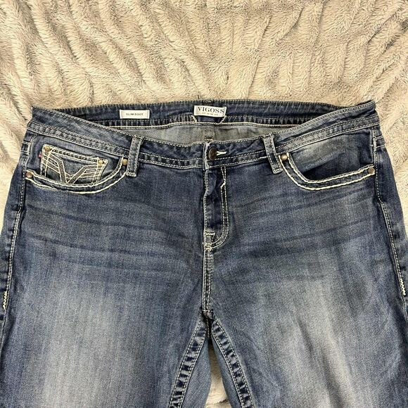 Vigoss Jeans Women 24 Slim Boot Mid Rise Medium Wash Stretch Denim Embroidered - Picture 3 of 9